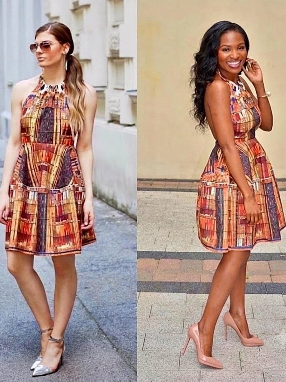 H&M Conscious Studio Trend LIMITED EDITION Mosaic Print Flare Halter Mini Dress